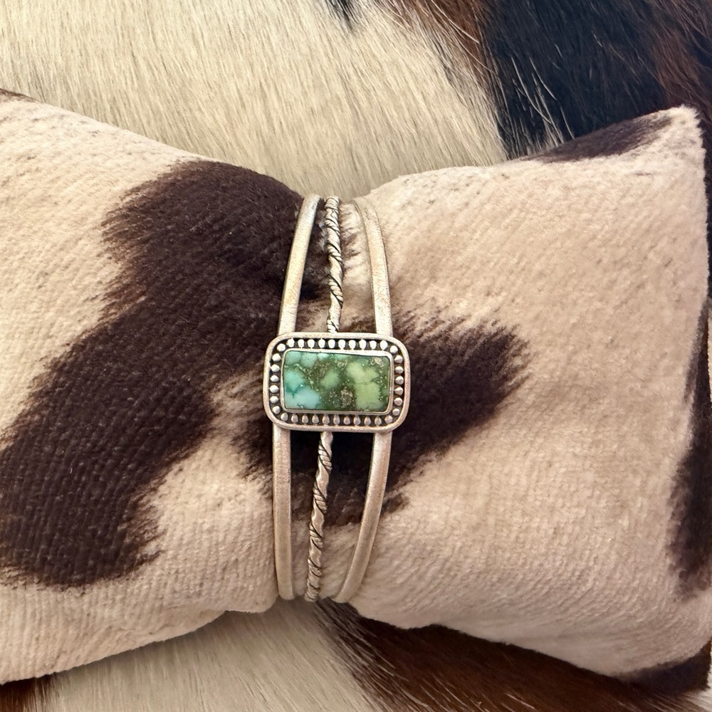 ❤️ Sonoran Mountain Turquoise Matte Sterling Navajo Style Adjustable Cuff 14.4Gm - Picture 3 of 15